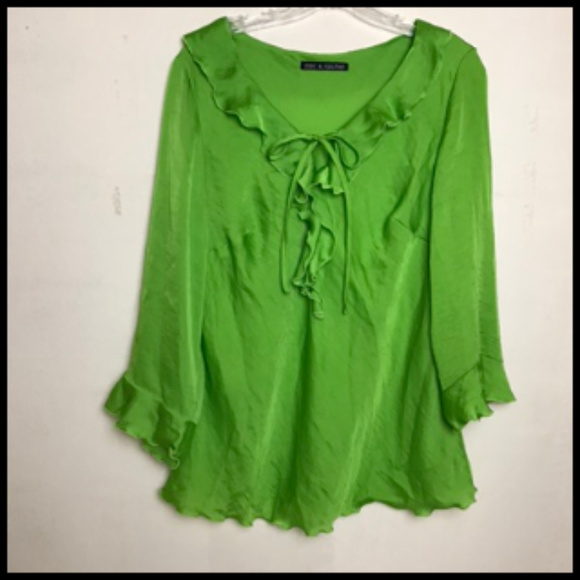 Zac & Rachel Tops - Fabulous Boho Citrus Green Ruffled Silky Like Top